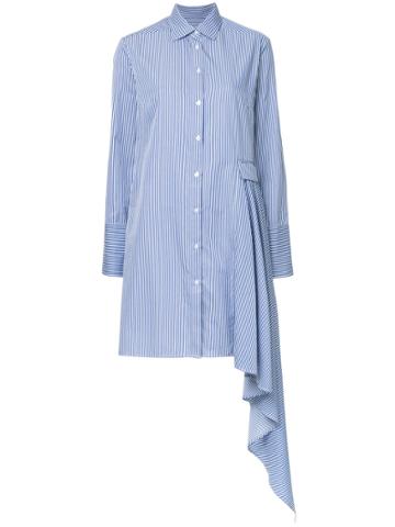 Co-mun Striped Long-line Shirt - Blue