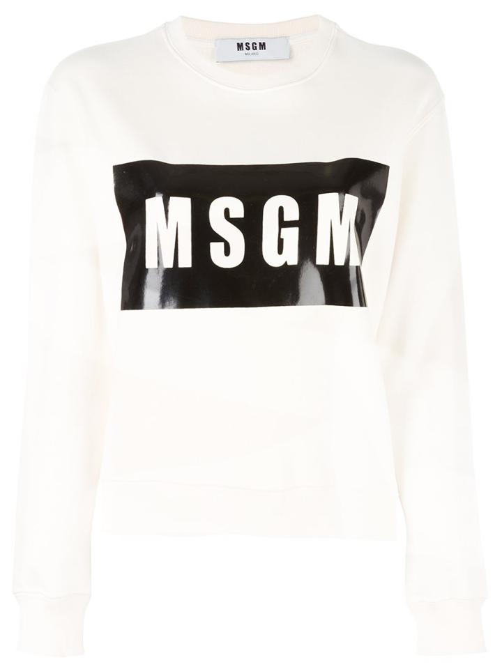 Msgm Front Logo Sweatshirt, Women's, Size: Large, White, Cotton