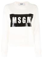 Msgm Front Logo Sweatshirt, Women's, Size: Large, White, Cotton