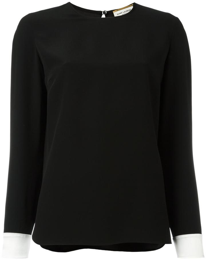 Saint Laurent Contrast Cuff Blouse, Women's, Size: 40, Black, Acetate/viscose/silk