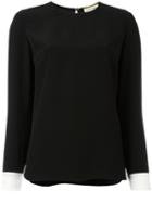 Saint Laurent Contrast Cuff Blouse, Women's, Size: 40, Black, Acetate/viscose/silk