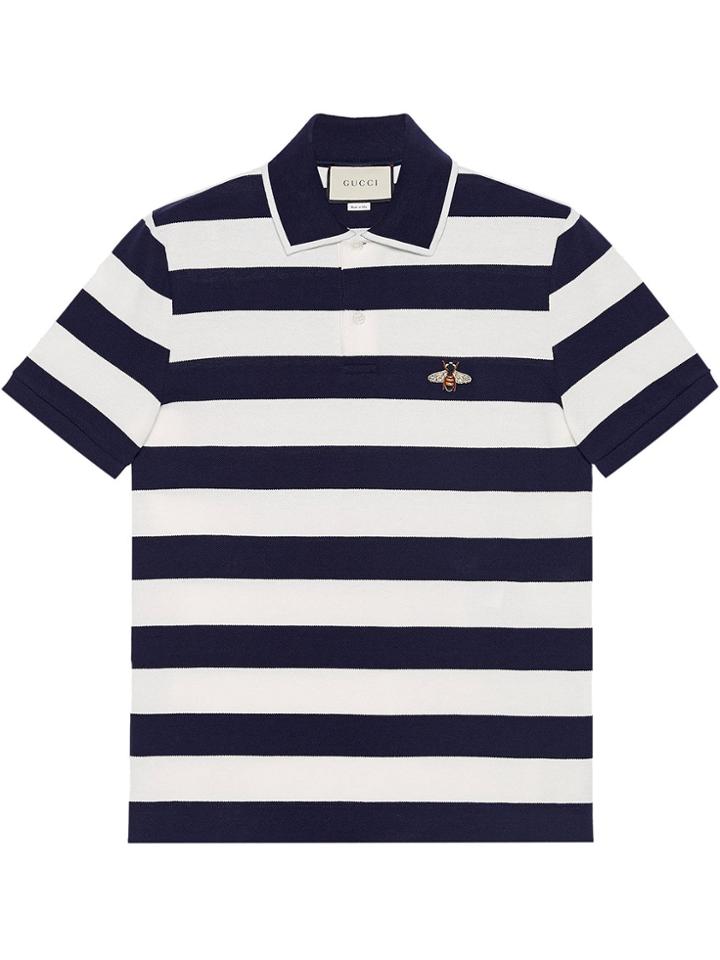 Gucci Cotton Polo With Bee Appliqué - Blue