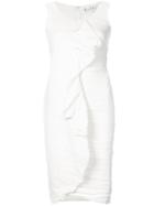 Nicole Miller Creased Ruffle Front Dress - White