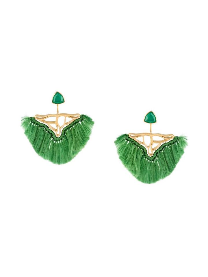 Katerina Makriyianni Fringe Earrings, Women's, Green