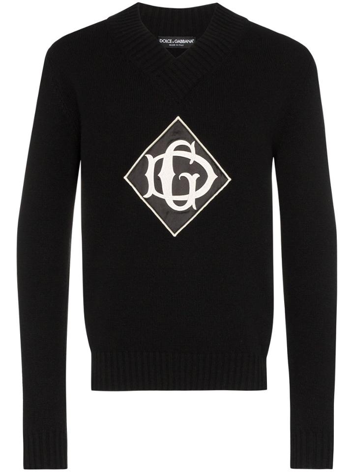 Dolce & Gabbana V-neck Front Logo Jumper - Black