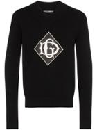Dolce & Gabbana V-neck Front Logo Jumper - Black