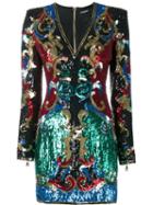 Balmain Baroque Pattern Dress, Women's, Size: 34, Polyamide/silk/acrylic