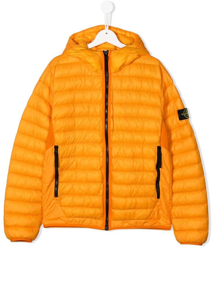 Stone Island Junior Teen Hooded Down Jacket - Yellow & Orange