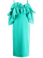 Edeline Lee Ruffled Cold Shoulder Dress - Green