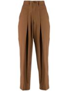 Closed Cropped High-waisted Trousers - Brown