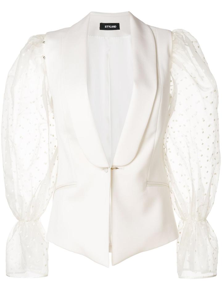 Styland Polka-dot Sleeved Blazer - White