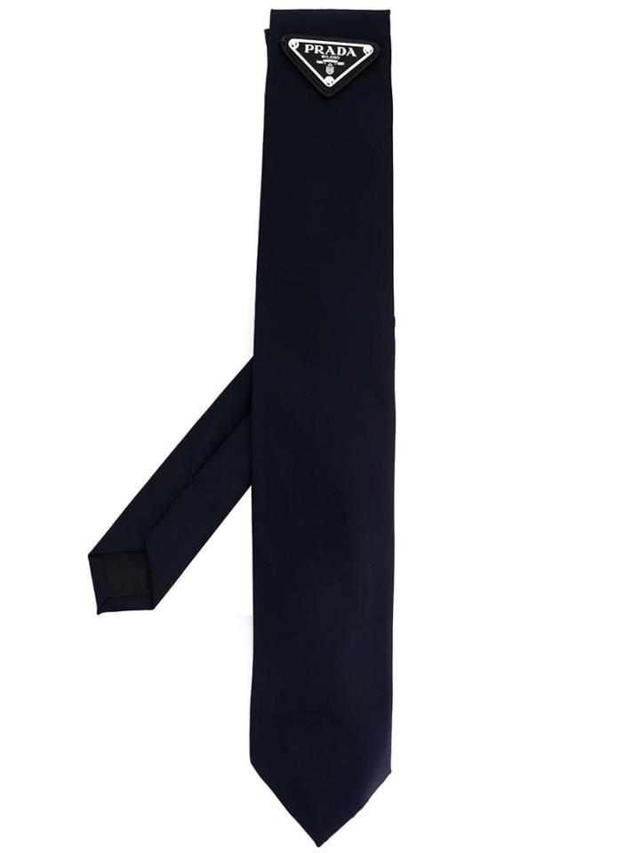 Prada Triangular Logo Patch Tie - Blue