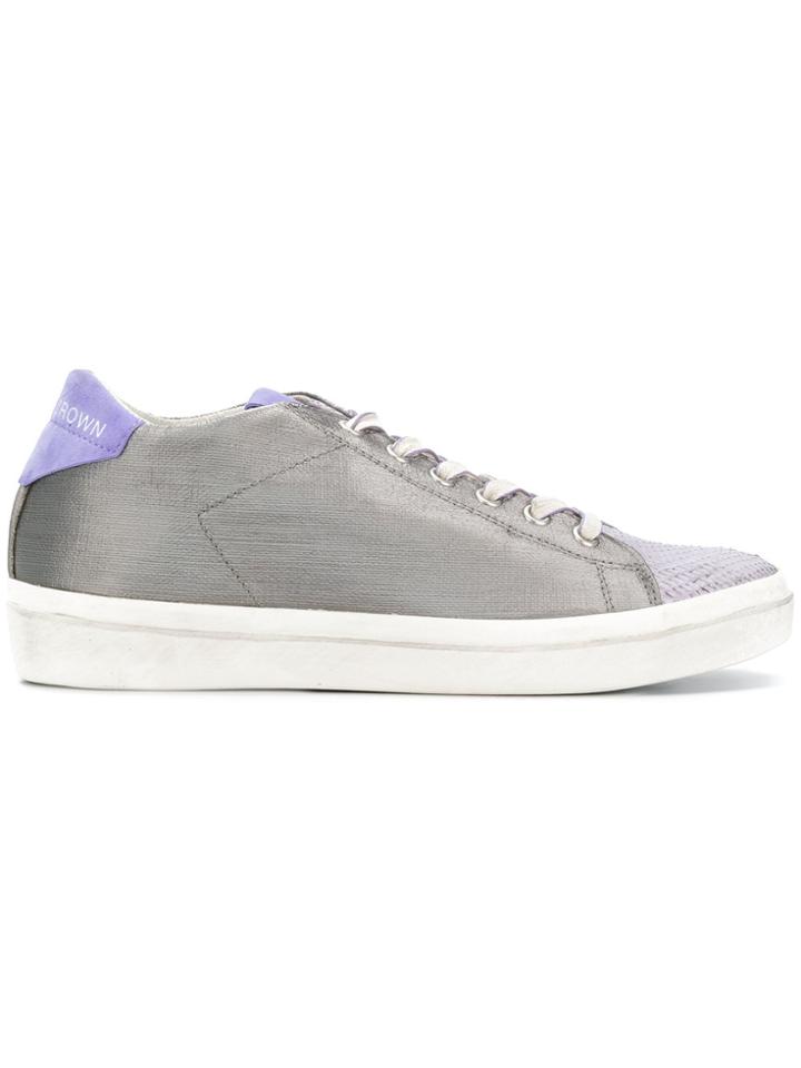 Leather Crown Metallic Low-top Sneakers - Grey
