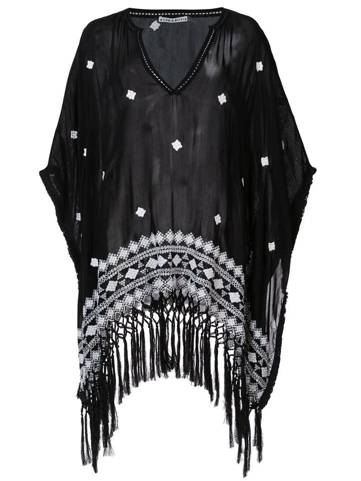 Alice+olivia - Embroidered T-shirt - Women - Cotton/viscose - M/l, Black, Cotton/viscose