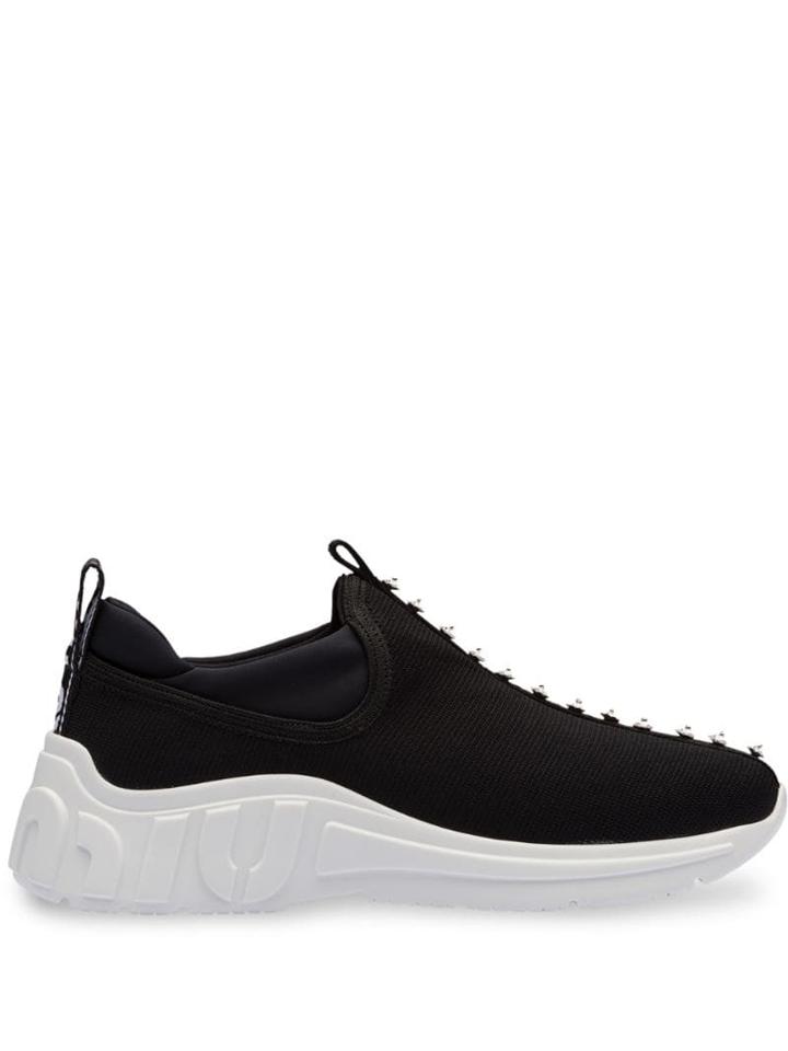 Miu Miu Crystal Embellished Slip-on Sneakers - Black