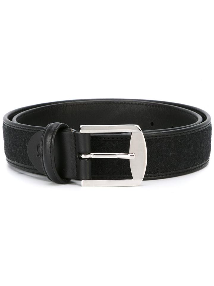 Canali Silver-tone Buckle Belt, Men's, Size: 115, Black, Leather/wool