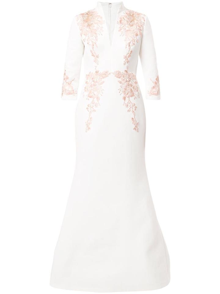 Badgley Mischka Embroidered Floral Gown - White
