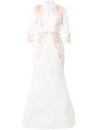 Badgley Mischka Embroidered Floral Gown - White