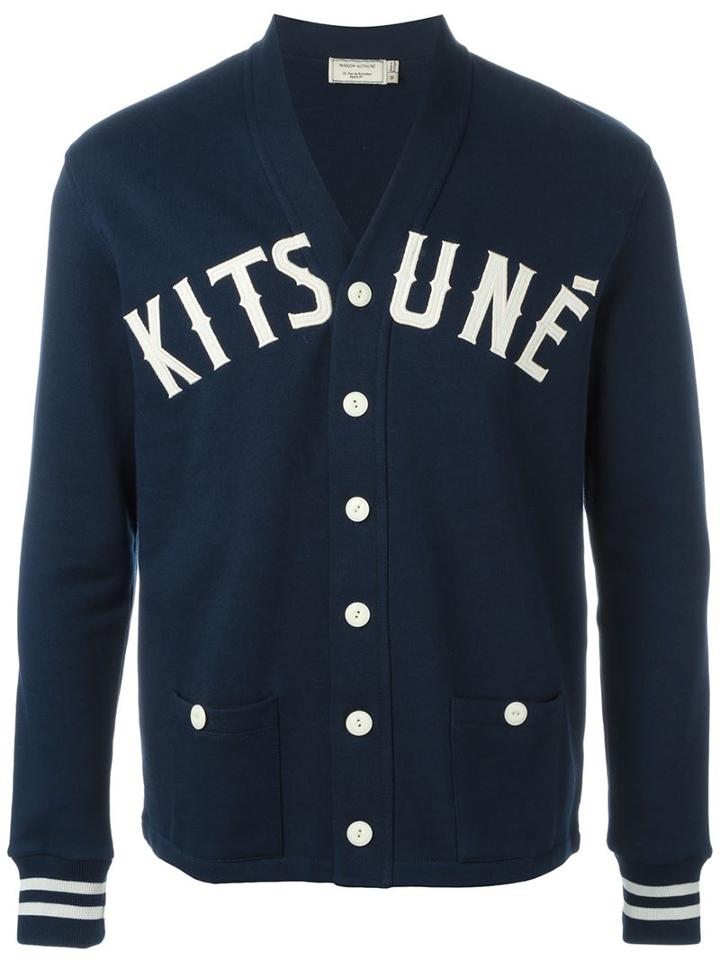 Maison Kitsuné Embroidered Logo Cardigan, Men's, Size: S, Blue, Cotton