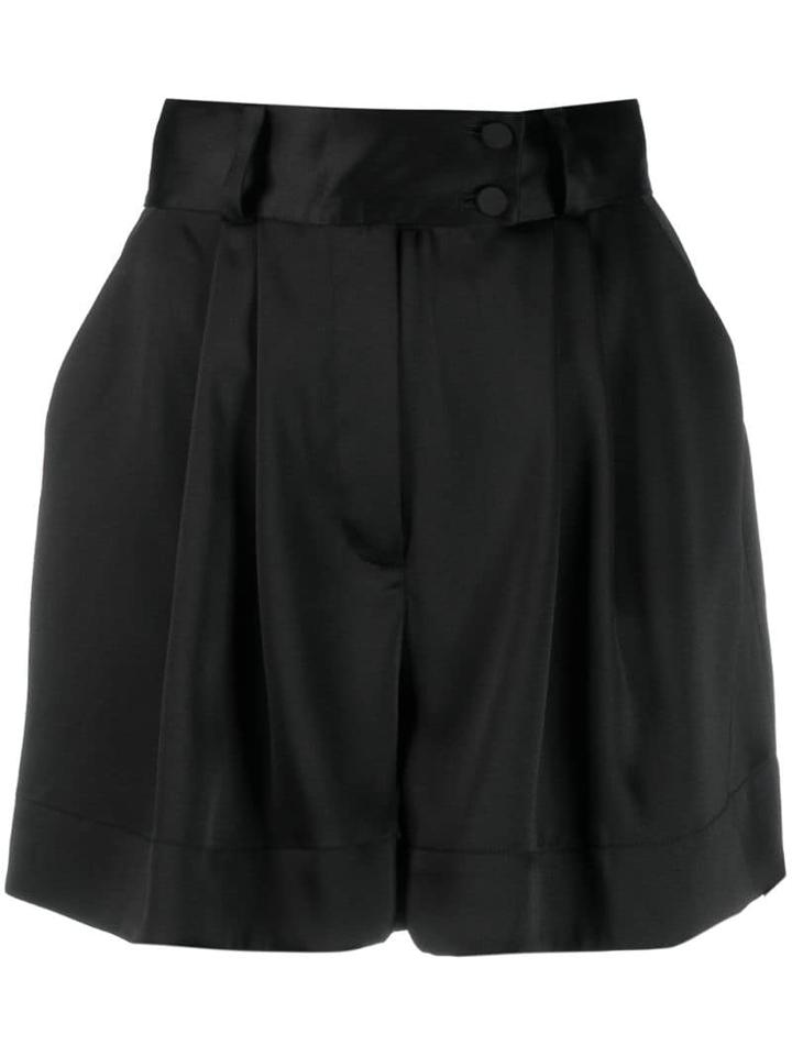 Styland Pleated Wide-leg Shorts - Black
