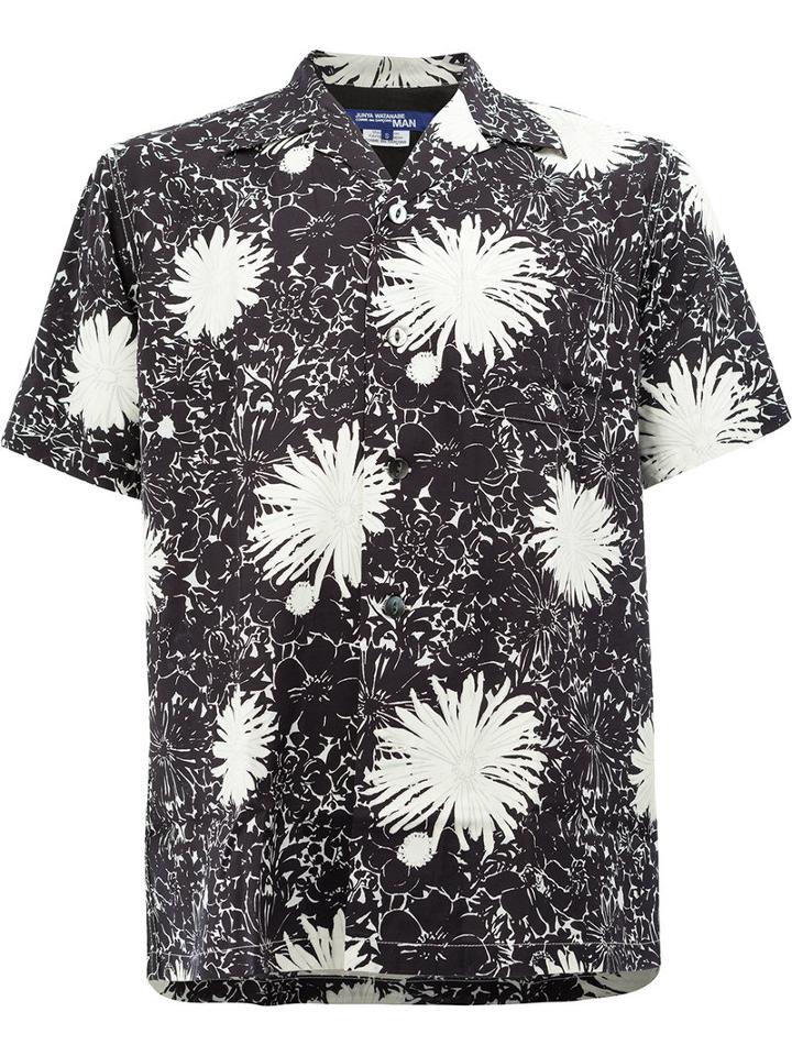Junya Watanabe Comme Des Garçons Man Floral Print Shirt, Men's, Size: Large, Black, Cupro/rayon