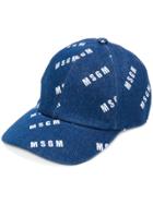 Msgm Denim Logo Cap - Blue