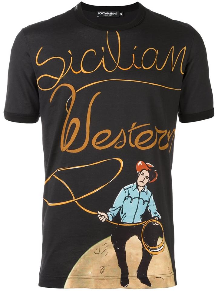 Dolce & Gabbana Sicilian Western Print T-shirt, Men's, Size: 52, Black, Cotton