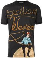 Dolce & Gabbana Sicilian Western Print T-shirt, Men's, Size: 52, Black, Cotton
