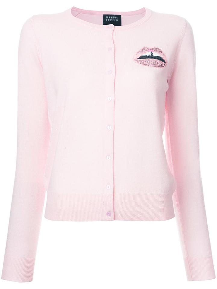 Markus Lupfer Sequin Lips Cardigan, Women's, Size: Large, Pink/purple, Merino