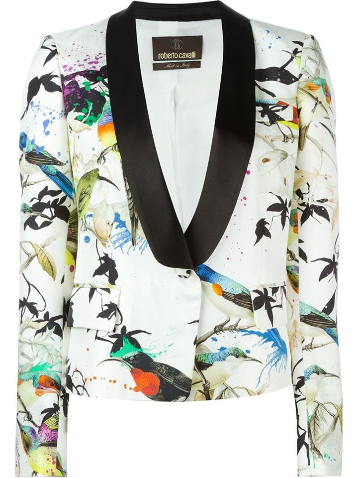 Roberto Cavalli Bird Print Tuxedo Blazer