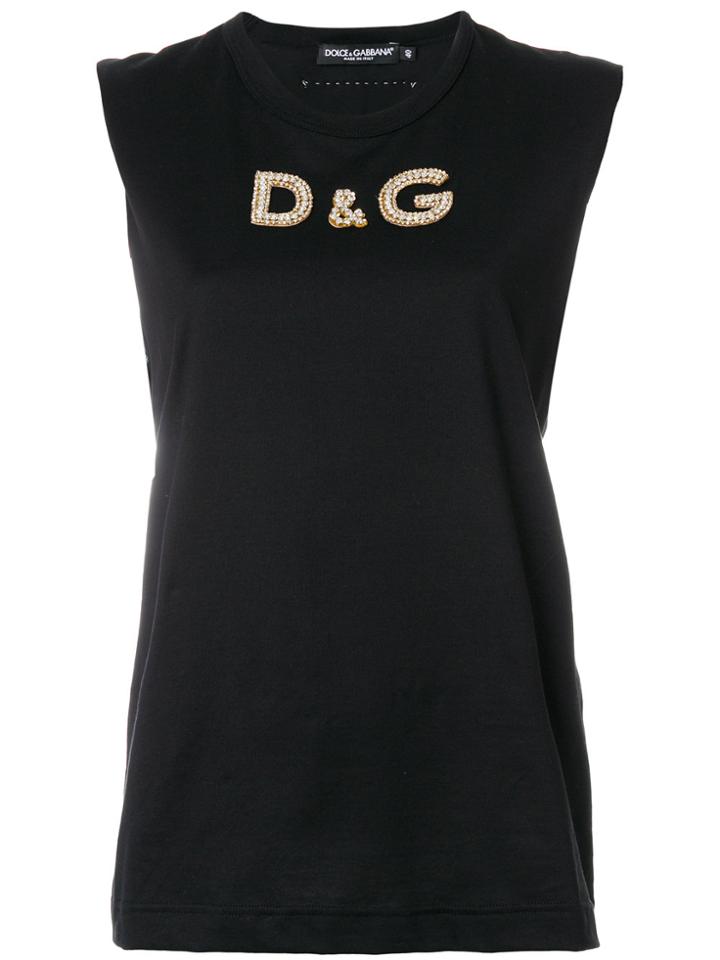 Dolce & Gabbana Embellished Logo Tank Top - Black
