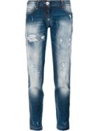 Philipp Plein Distressed Boyfriend Jeans, Women's, Size: 28, Blue, Cotton/spandex/elastane