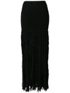 Balmain Fringed Knitted Maxi Skirt - Black