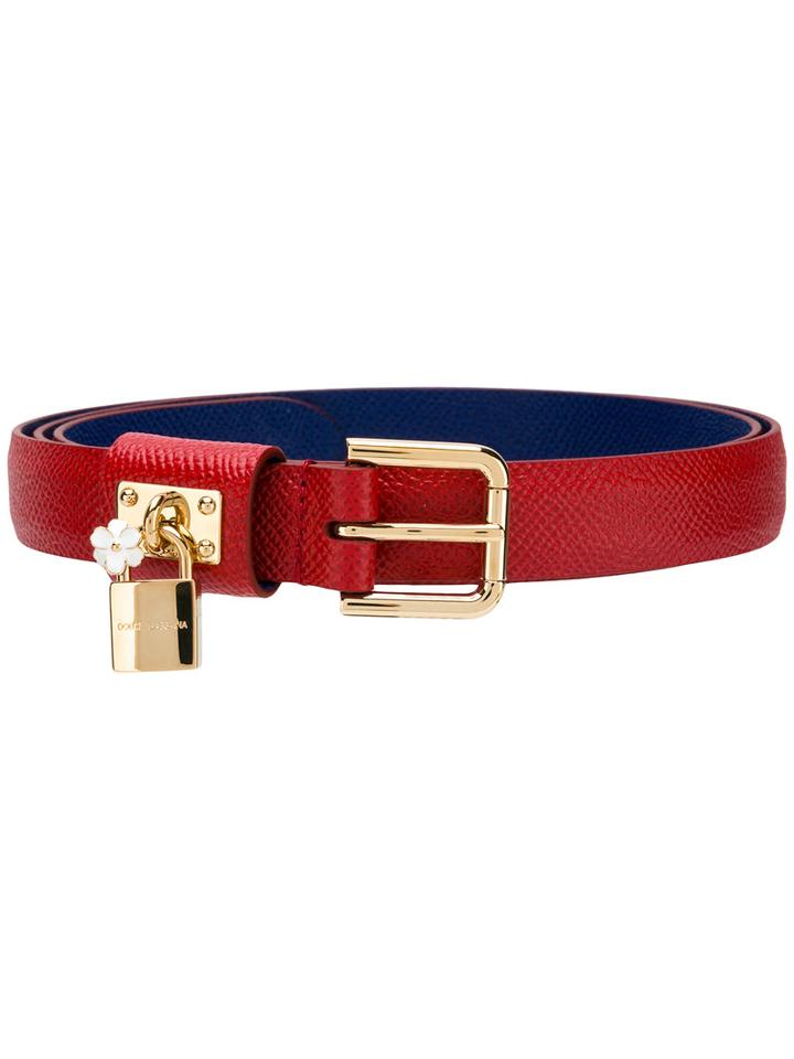 Dolce & Gabbana Padlock Belt, Women's, Size: 80, Red, Leather
