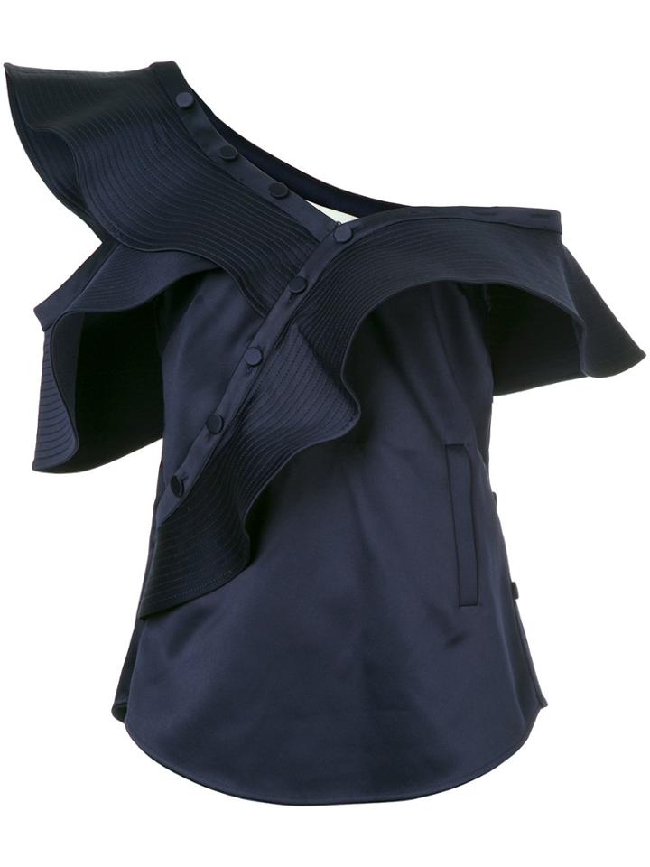 Self-portrait Satin Ruffled Top - Blue