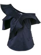 Self-portrait Satin Ruffled Top - Blue