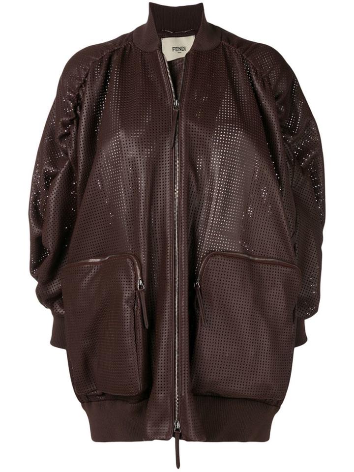 Fendi Perforated Leather Bomber Jacket - Purple