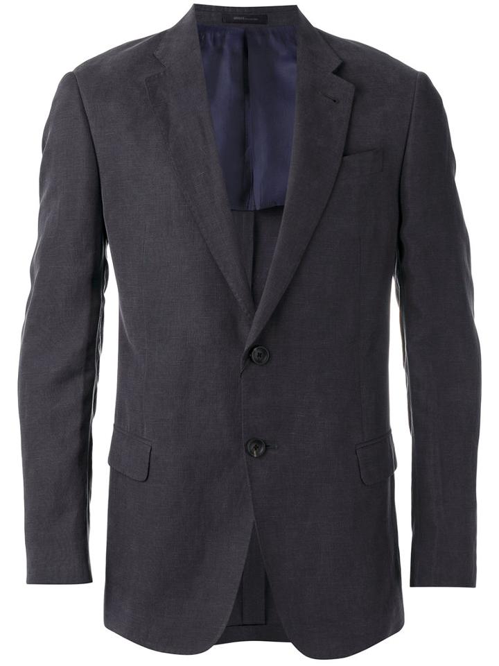 Armani Collezioni Flap Pockets Blazer, Men's, Size: 56, Blue, Linen/flax/lyocell/polyethylene/viscose