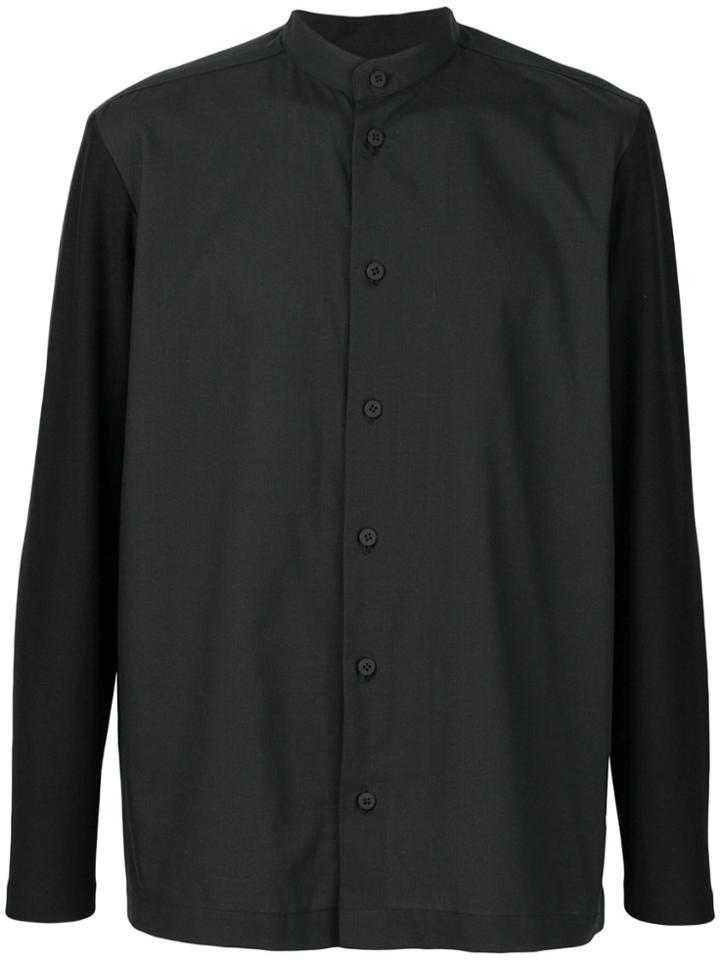 Issey Miyake Men Contrast Sleeve Mandarin Collar Shirt - Black