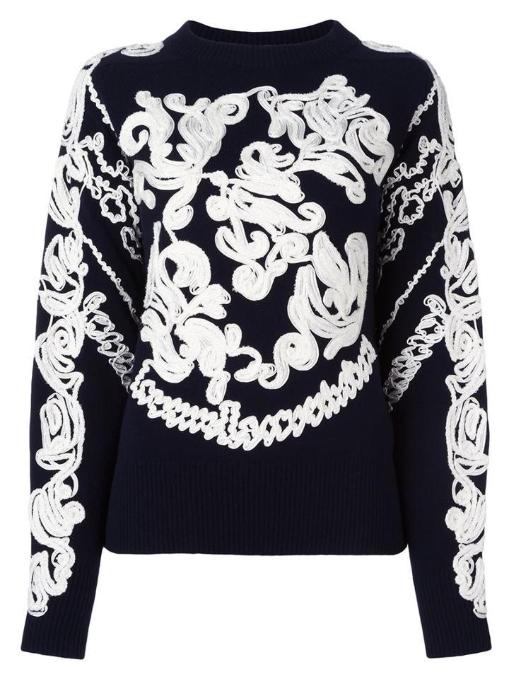 Sacai Embroidered Jumper, Women's, Size: 2, Blue, Wool/rayon/polyester