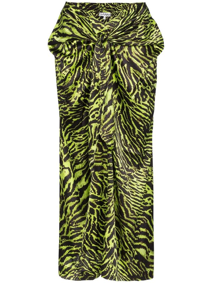 Ganni Tiger Print Wrap Front Skirt - Black