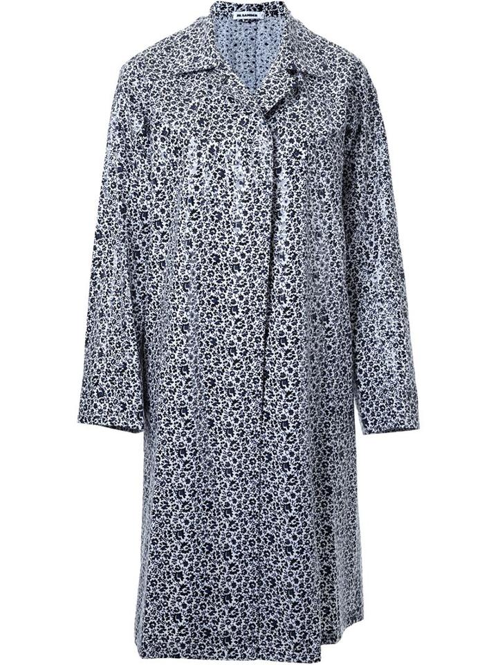 Jil Sander Flower Print Single-breasted Coat, Women's, Size: 36, Black, Cotton