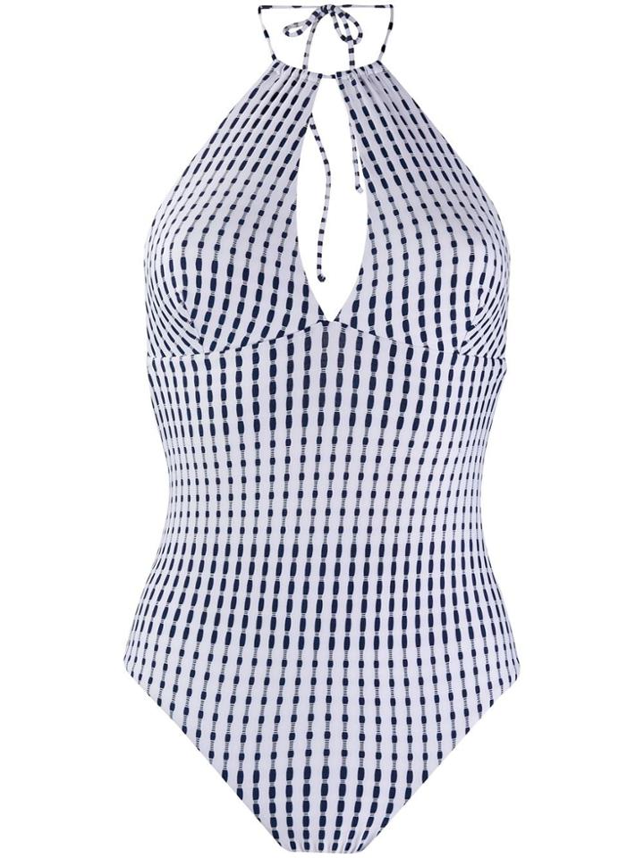 Fleur Of England Striped Halter-neck Swimsuit - White