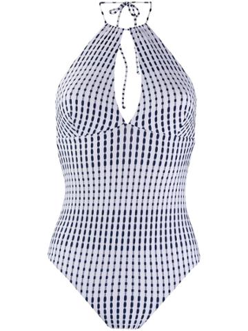 Fleur Of England Striped Halter-neck Swimsuit - White