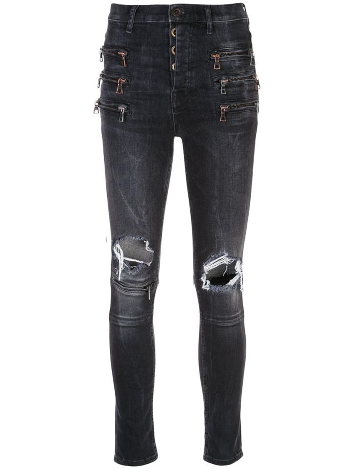 Unravel Project Zipped Knee Holes Skinny Jeans - Black
