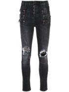 Unravel Project Zipped Knee Holes Skinny Jeans - Black