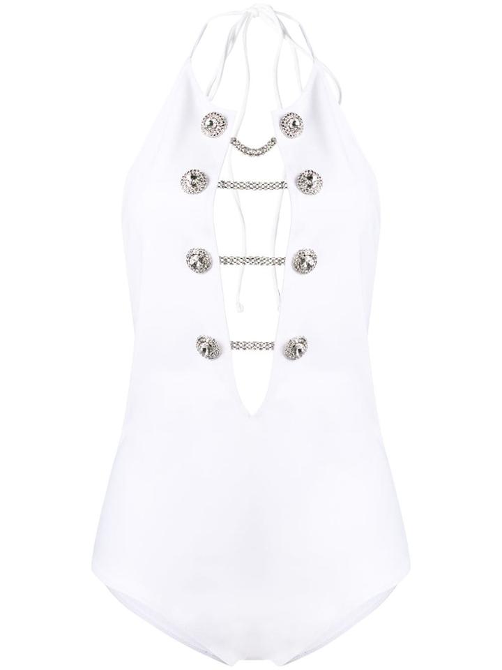 Alessandra Rich Chain Detail One Piece - White