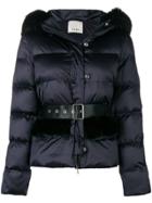 Pinko Fur Hood Trim Padded Jacket - Blue