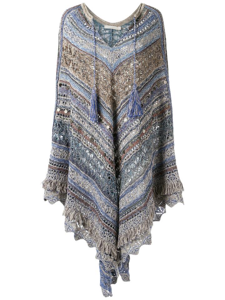 Cecilia Prado - Knit Poncho - Women - Acrylic/lurex/viscose - One Size, Beige, Acrylic/lurex/viscose