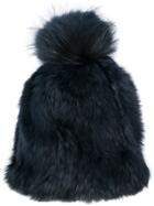 Yves Salomon Raccoon Fur Pompom Hat - Blue